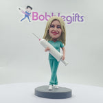 Aangepaste verpleegster Bobblehead met spuit
