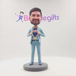 Aangepaste Super Dad Bobblehead in blauw pak