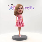 Aangepaste meisje Bobbleheads met roze geruite jurk